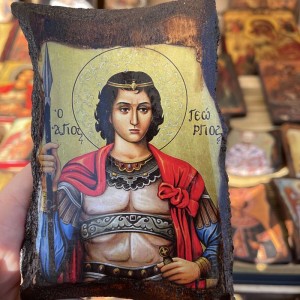 Μπομπονιέρα εικόνα σε φλοιό δέντρου Άγιος Γεώργιος Μπομπονιέρα εικόνα σε φλοιό δέντρου Άγιος Γεώργιος