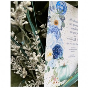 Προσκλητήριο βάπτισης κολοκύθα μπλε ορτανσία