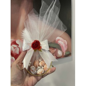 Τριαντάφυλλο μπομπονιέρα γάμου μεταλλικό στεφάνι