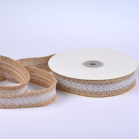 Κορδέλα λινάτσα με δαντέλα 25 mm LAKRLL10-225