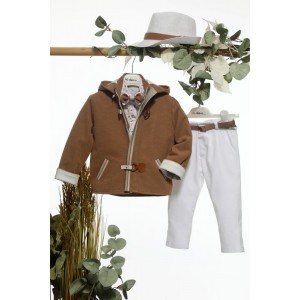 Bαπτιστικό σετ με ζακέτα καφέ λευκό παντελόνι michiamo A4693 Bαπτιστικό σετ με ζακέτα καφέ λευκό παντελόνι michiamo A4693