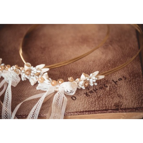 Επίχρυσα στέφανα γάμου με πορσελάνη 528e