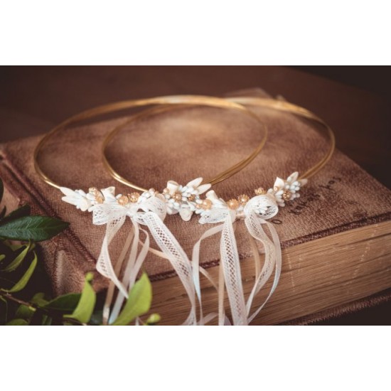 Επίχρυσα στέφανα γάμου με πορσελάνη 528e Επίχρυσα στέφανα γάμου με πορσελάνη 528e