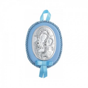 Εικόνα ασημένια οβαλ prince silvero παναγίτσα με ιησού μπλε 603