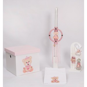 Αρκουδάκι ροζ σετ βάπτισης ΒΒ301410