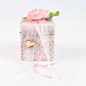 Μπομπονιέρα κουτί πέτρινο λουλούδι ροζ Μπομπονιέρα κουτί πέτρινο λουλούδι ροζ